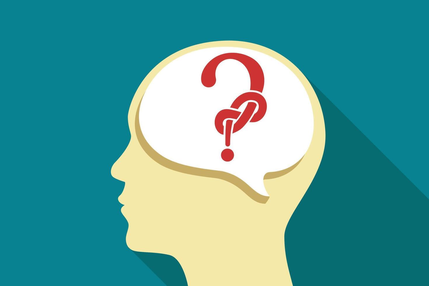 Knotted question mark inside human head, illustration related to confusion. vector
