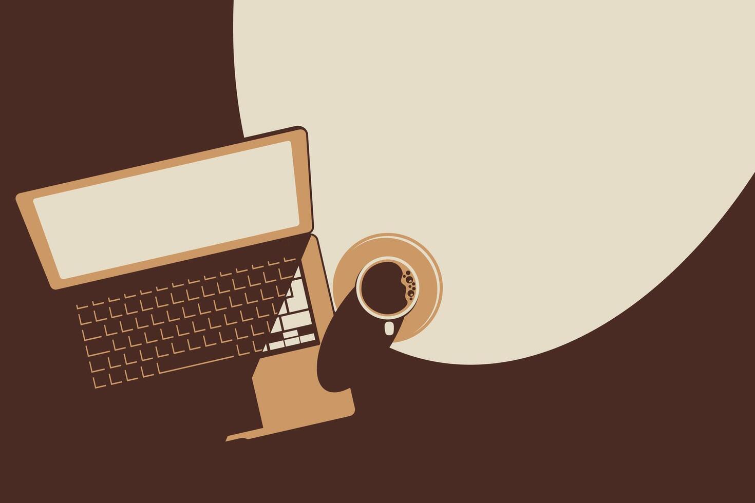Laptop and coffee with blank space at top right vector