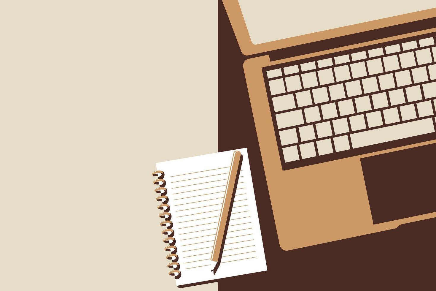 Laptop with notebook and pencil on the top of desk vector