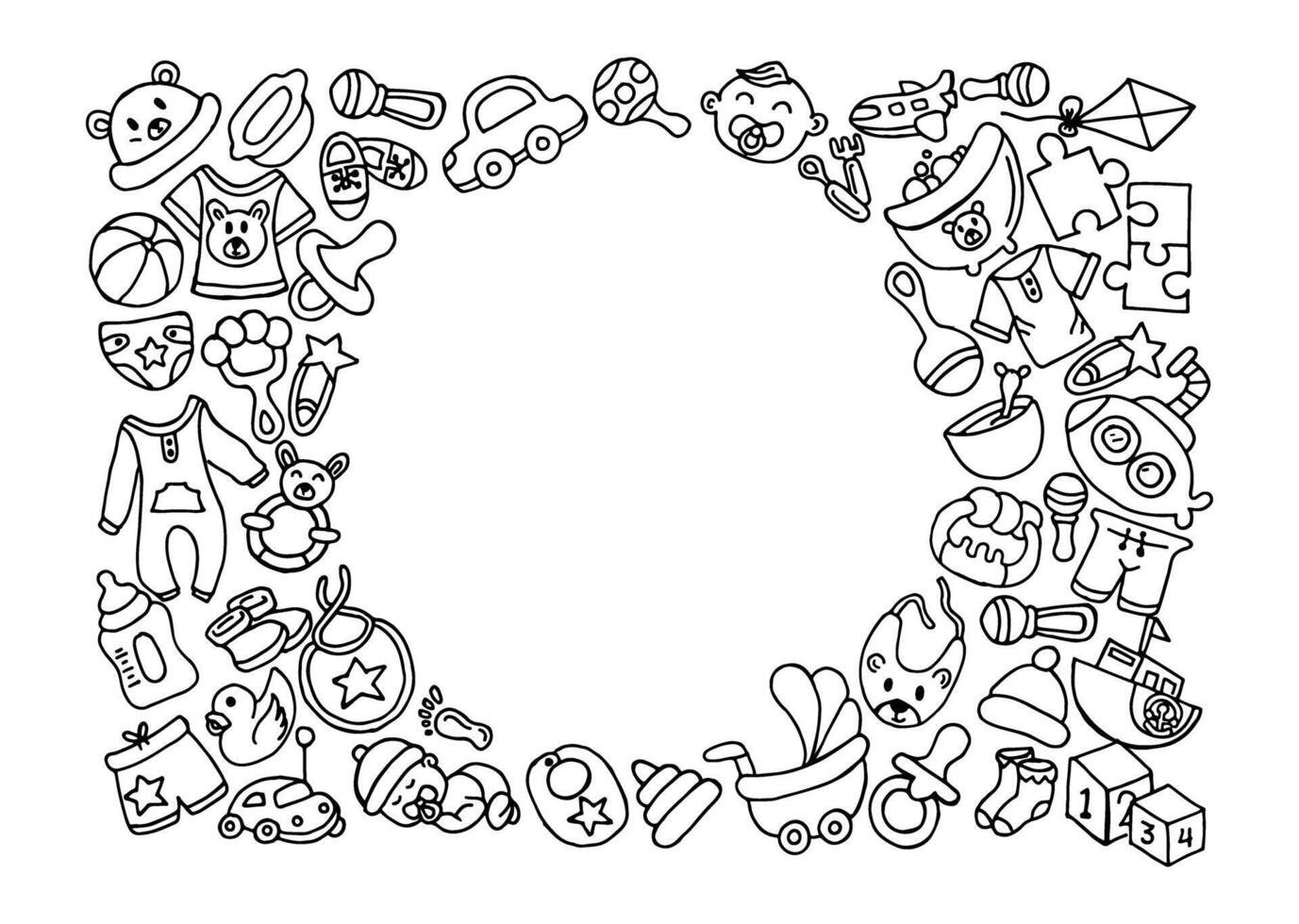 Boy baby born doodle icon set with text space vector