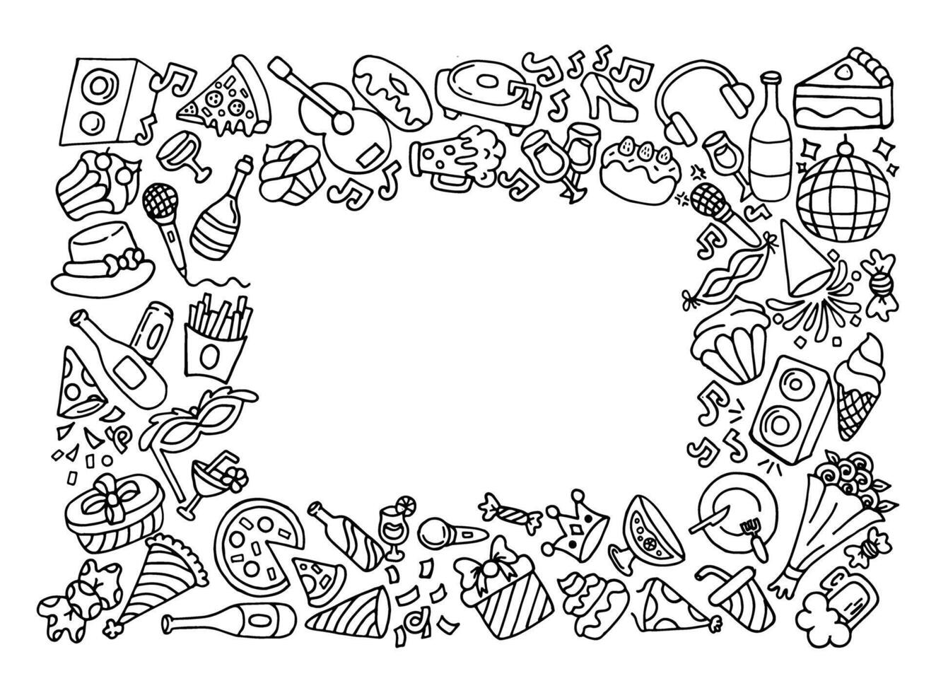 Party doodle icon set with text space vector
