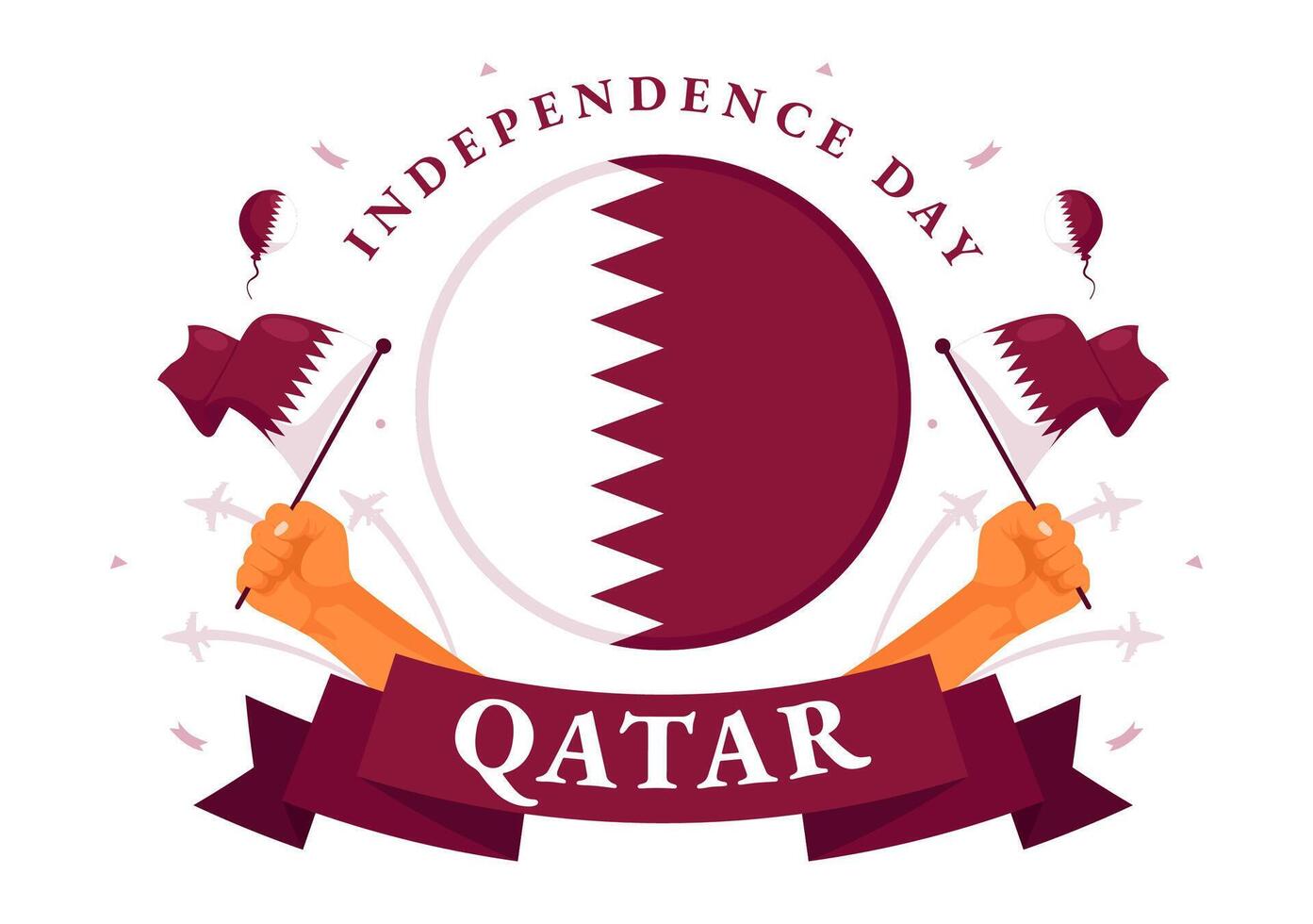 Happy Qatar Independence Day Illustration for September 3rd featuring a Waving Flag and Ribbon in a Flat Style Cartoon Background vector