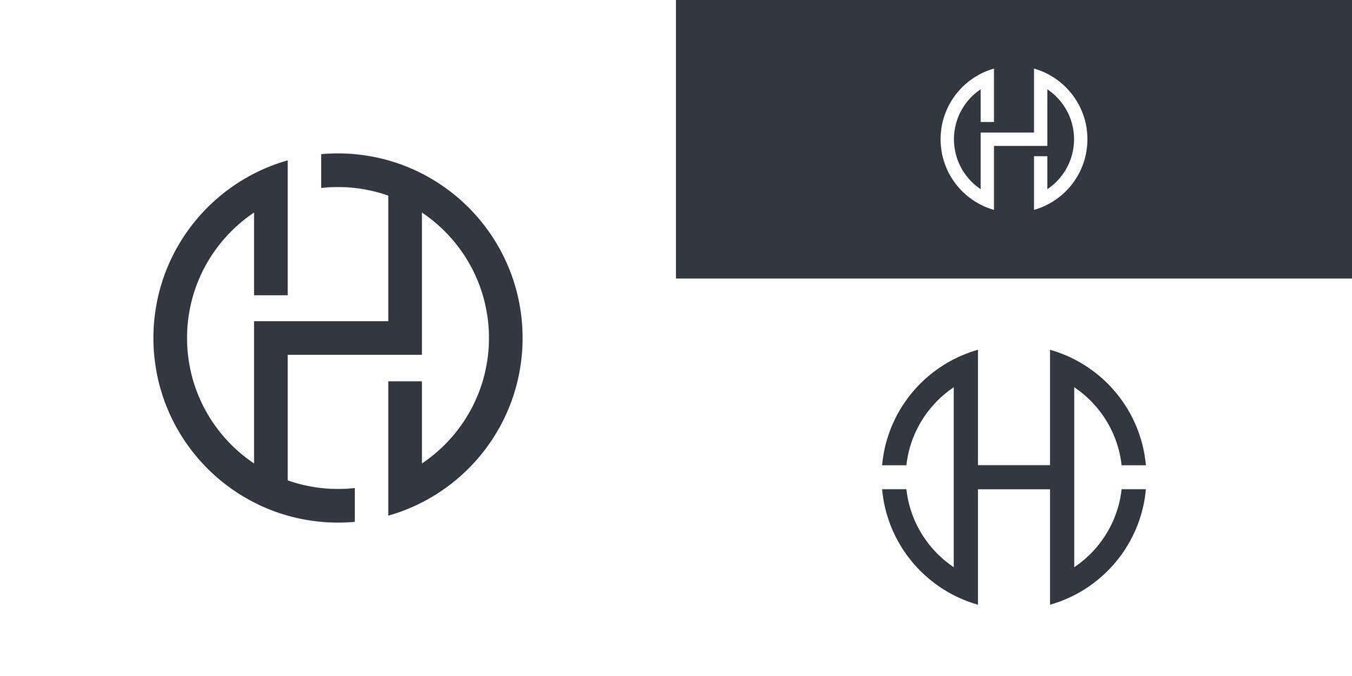Set of letter H logo design with circle shape. Premium vector