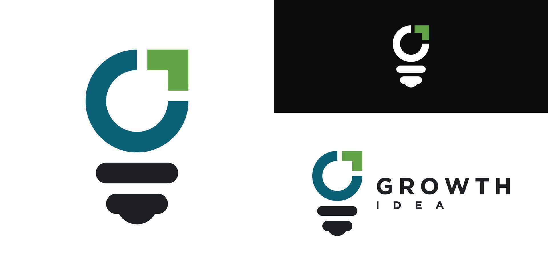 Modern growth logo idea design. Abstract arrow shapes logo design in letter G and light bulb . Premium vector