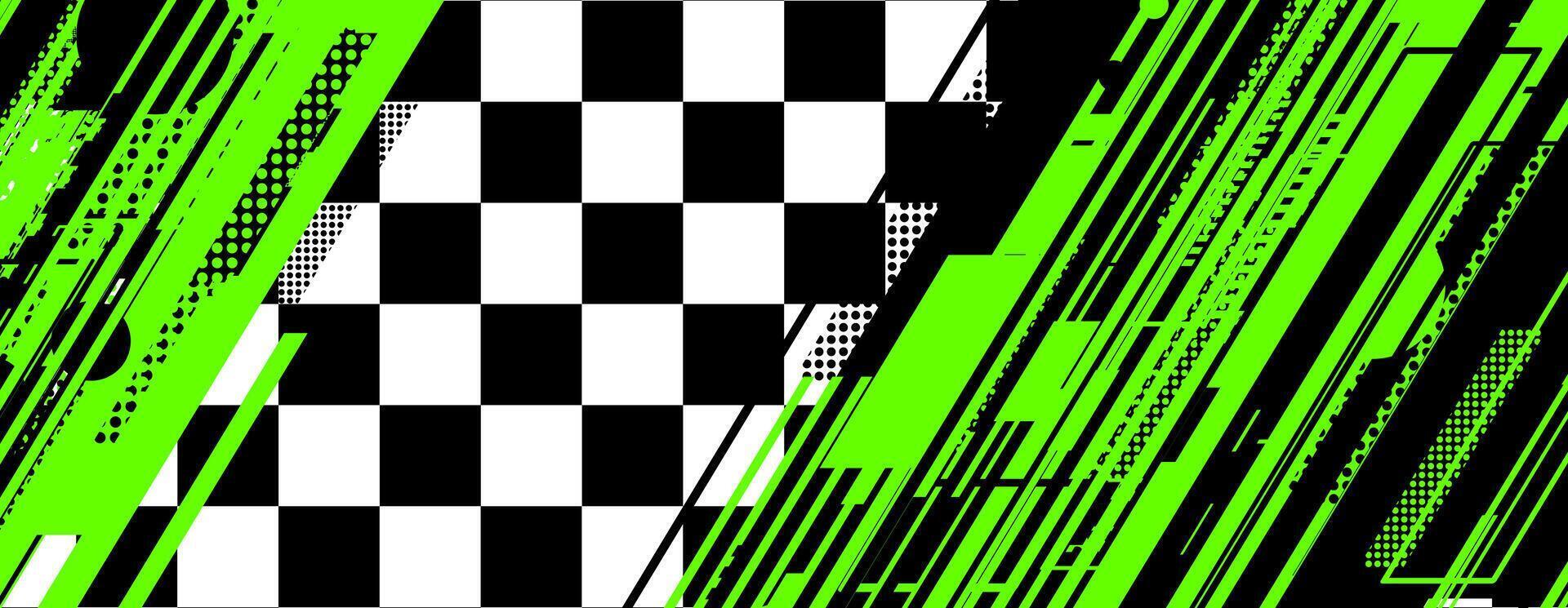abstract green racing background with checkboard and lines vector