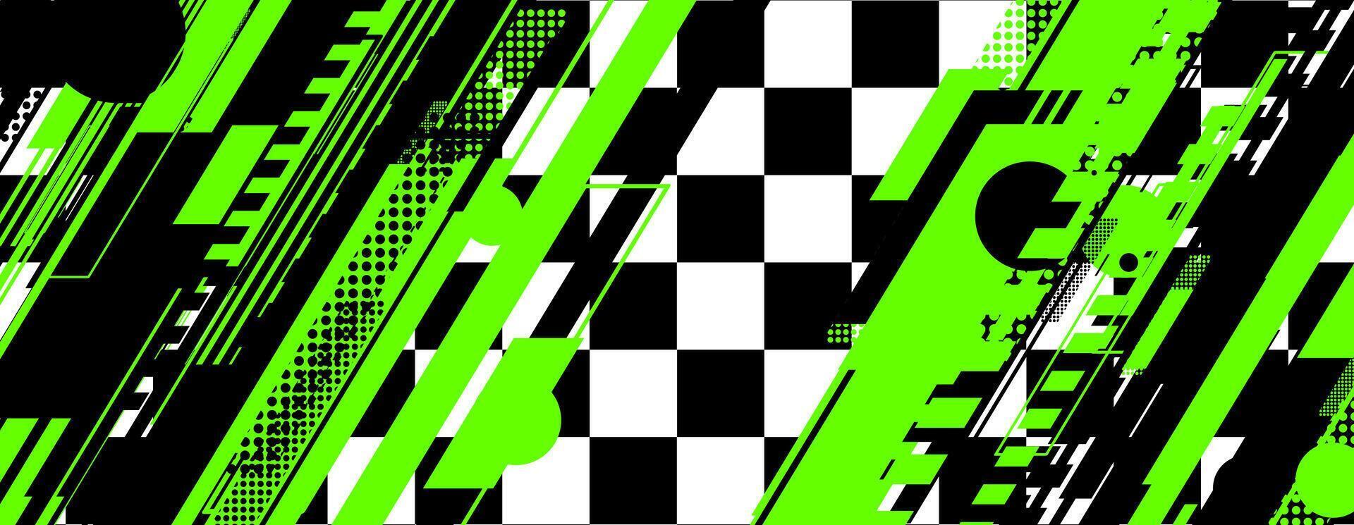 abstract green racing background with checkboard and lines vector