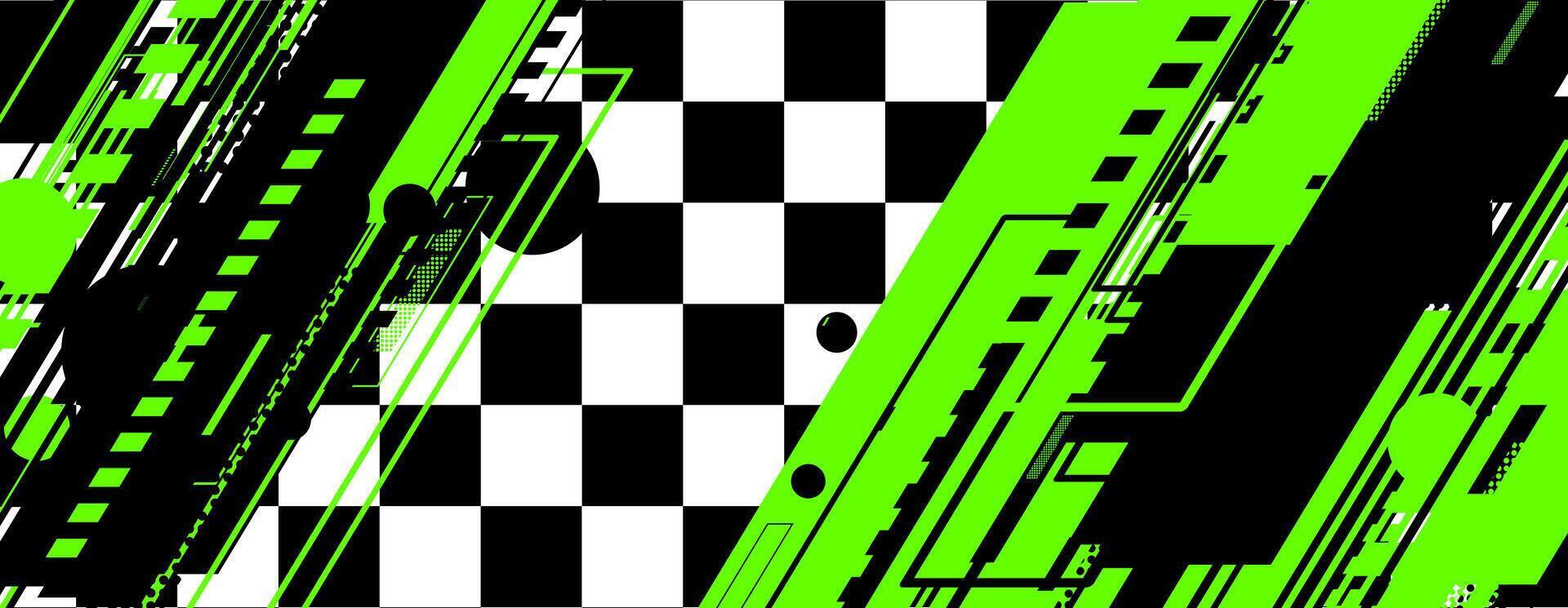 abstract green racing background with checkboard and lines vector