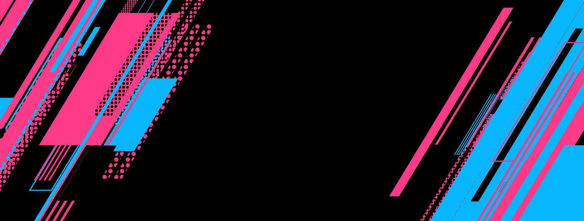 a black background with blue and pink lines dots vector