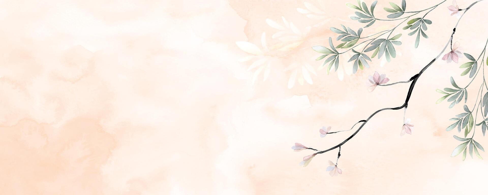 Abstract background with flowers leaves branch on stains watercolor vector