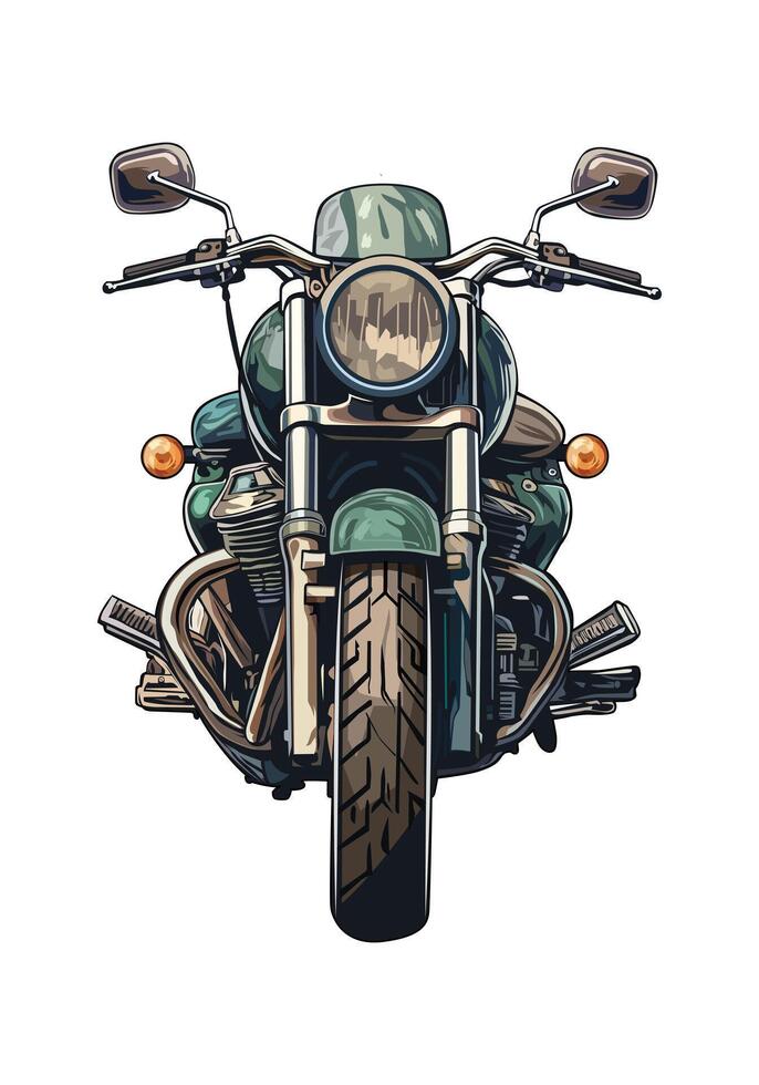 Classic motorcycle front view illustration. Vintage motorbike isolated on white background. vector