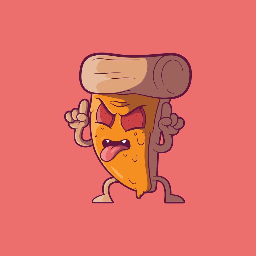 Pizza character making devil horns. vector