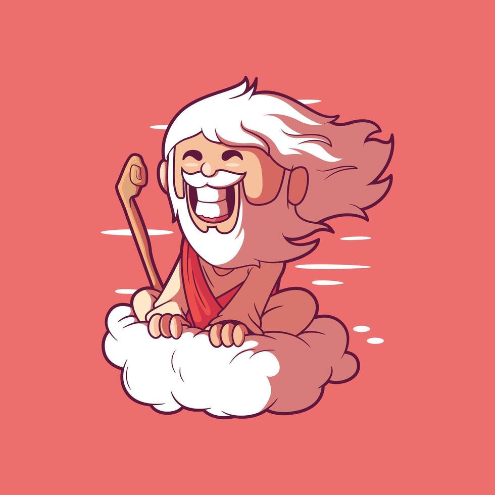 God Riding a cloud. vector