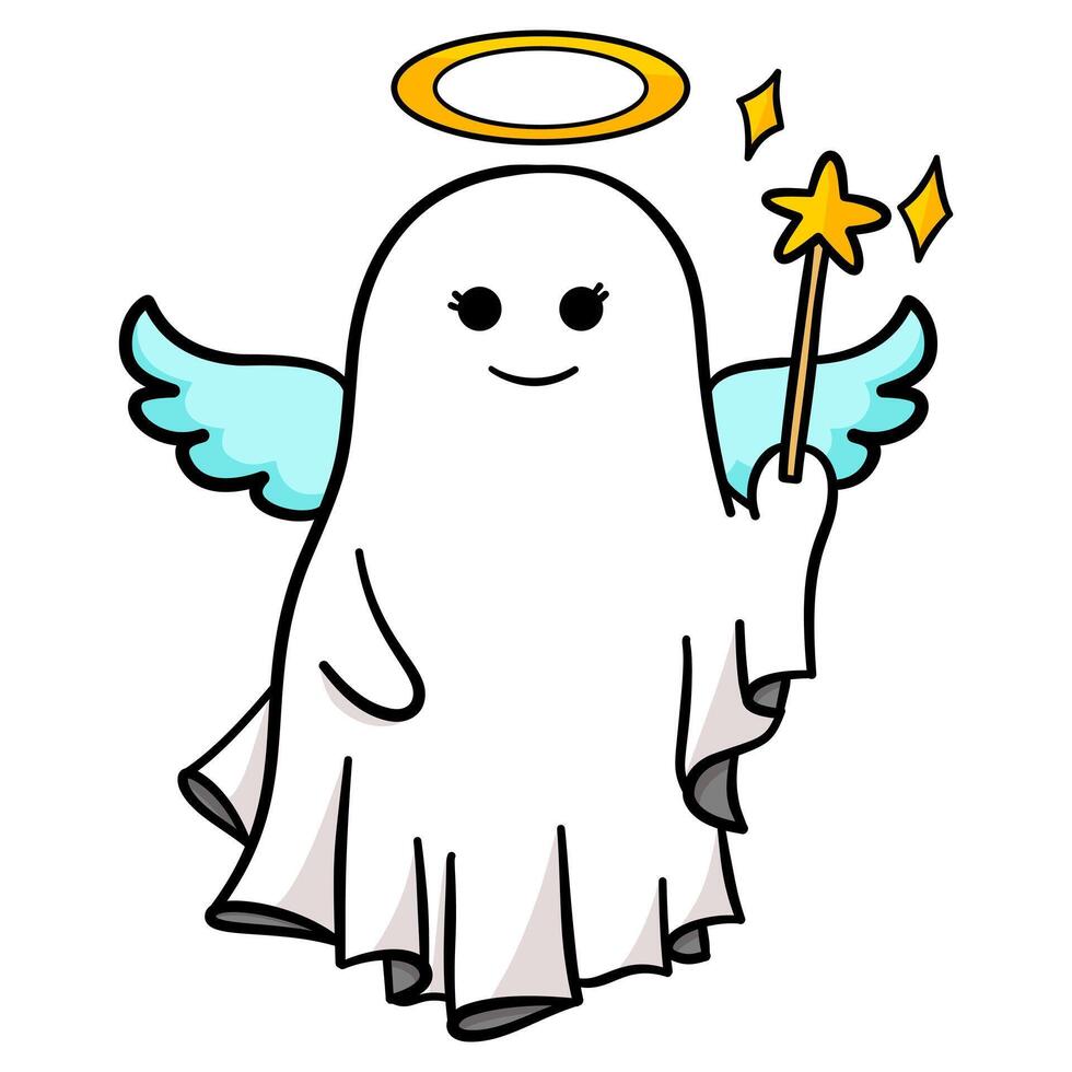 Fairy ghost with Halloween party illustration by hand drawn vector