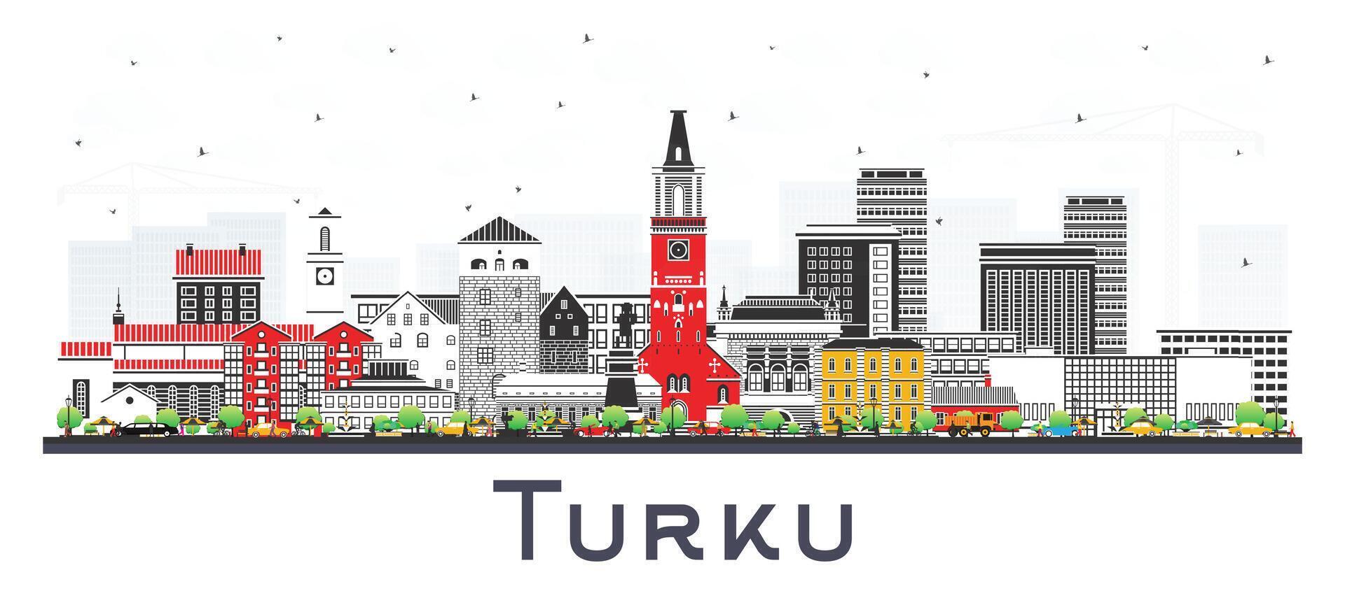 Turku Finland city skyline with color buildings isolated on white. Turku cityscape with landmarks. Business travel and tourism concept with modern and historic architecture. vector