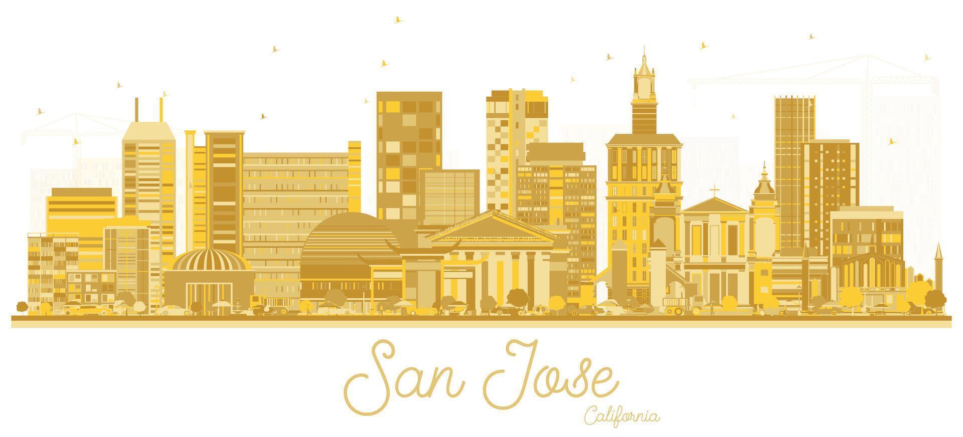 San Jose California city skyline with golden buildings isolated on white. Business travel and tourism concept with modern architecture. San Jose cityscape with landmarks. vector