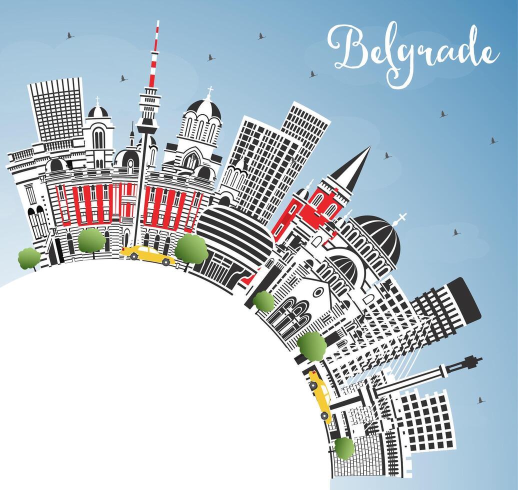Belgrade Serbia City Skyline with Color Buildings, Blue Sky and Copy Space. Belgrade Cityscape with Landmarks. Business Travel and Tourism Concept with Historic Architecture. vector
