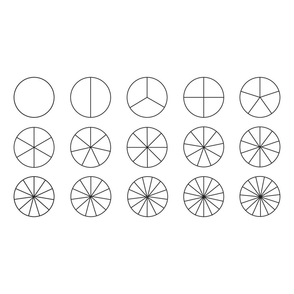 Segment slice icon. Pie chart template. Circle section graph line art. 1,2,3,4,5,6,7,8,9,10,11,12,13,14,15 segments infographic. vector