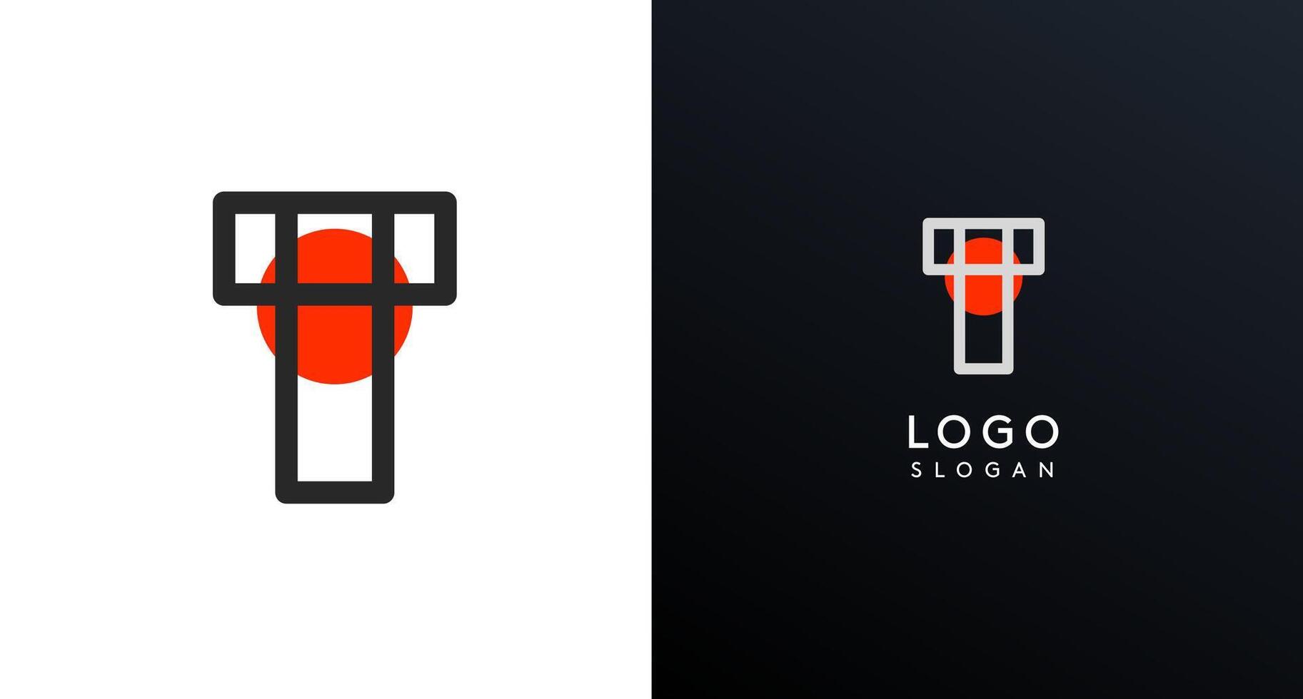 Letter T modern logo featuring geometric shapes, circle and lines. Abstract minimalist logotype for Japanese restaurant branding, tech companies, creative business identities. illustration vector