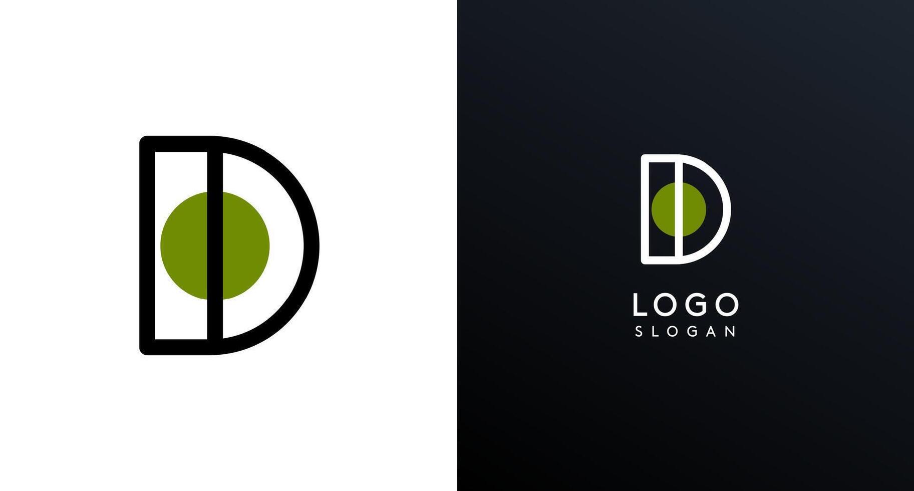Letter D modern logo featuring geometric shapes, circle and lines. Abstract minimalist logotype for Japanese restaurant branding, tech companies, creative business identities. illustration vector