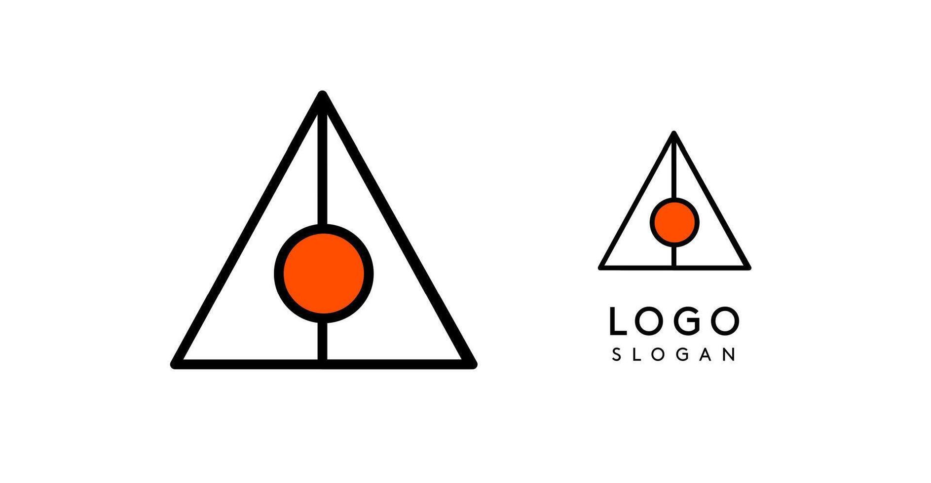Abstract triangle logo with central orange circle. Modern, minimalistic design with black lines and clean outline for corporate branding, business identity, and professional use. illustration vector