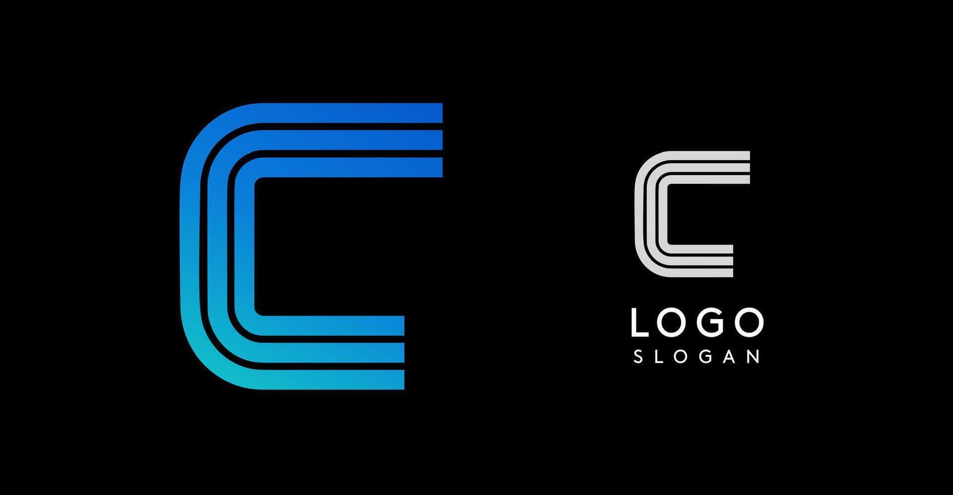 Modern abstract logo with gradient blue lines forming letter C. Sleek, minimalist design for corporate branding, digital media, technology, innovative business identities. illustration vector