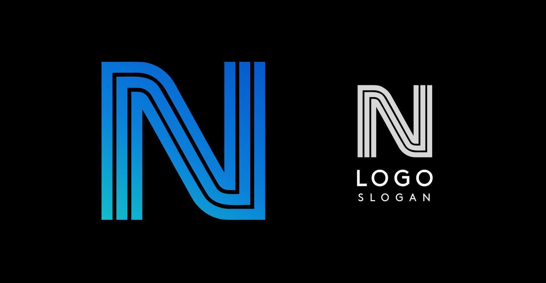 Modern blue gradient letter N logo. Sleek, minimalistic design with black background. Ideal for corporate branding, digital identities, and professional use. illustration vector