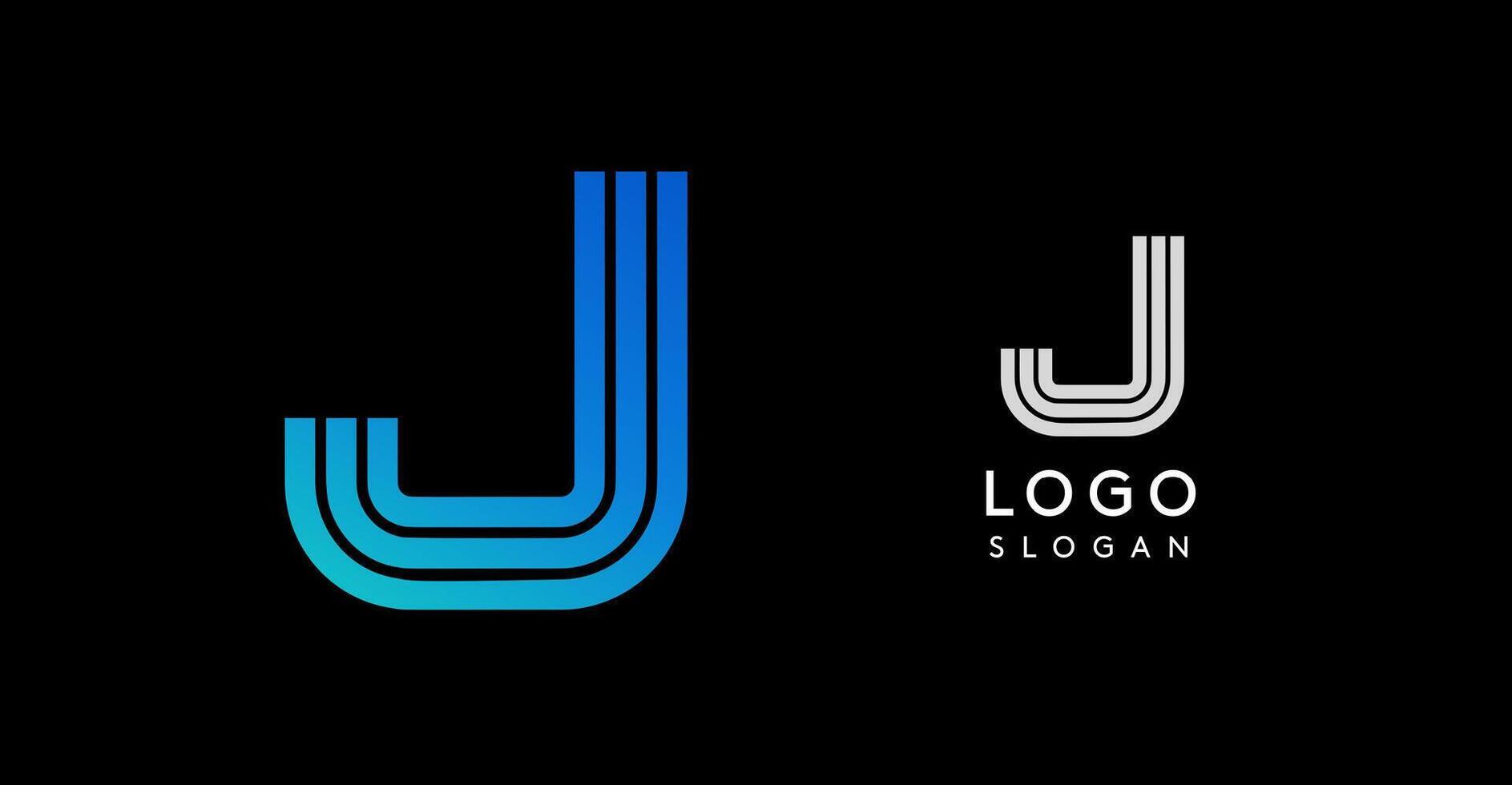 Stylized letter J logo with blue gradient lines, sleek and modern design, evokes professionalism and innovation. Ideal for branding, corporate identity, and marketing materials. illustration vector