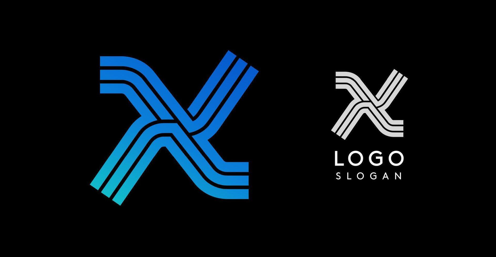 Abstract modern X logo with gradient blue stripes. Sleek, geometric design ideal for tech companies, startups, corporate branding. Professional minimalist emblem. illustration vector