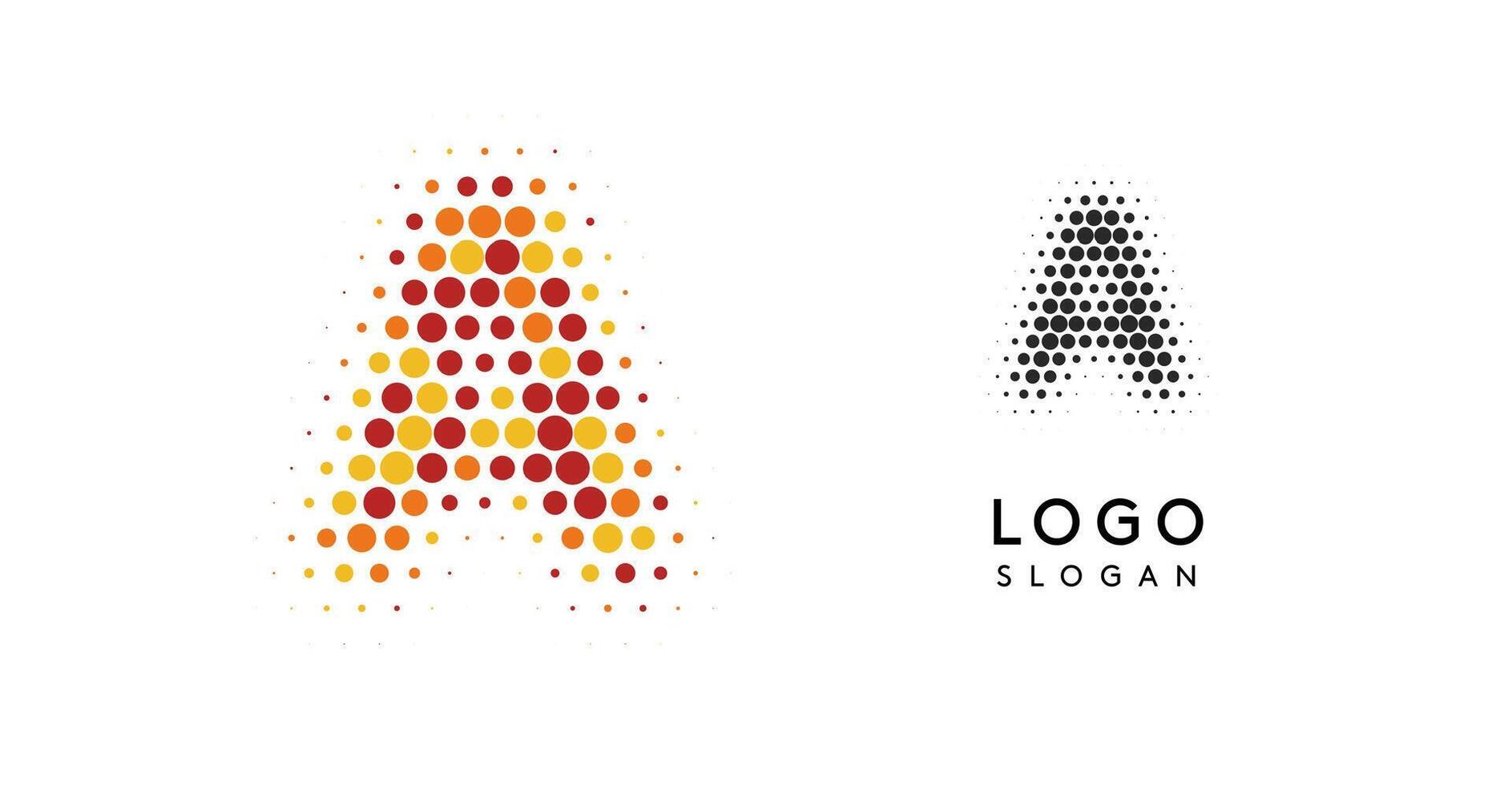 Abstract letter A with halftone gradient. Vibrant red, orange, yellow dots forming letter shape for modern logo design, creative professional identity. illustration vector