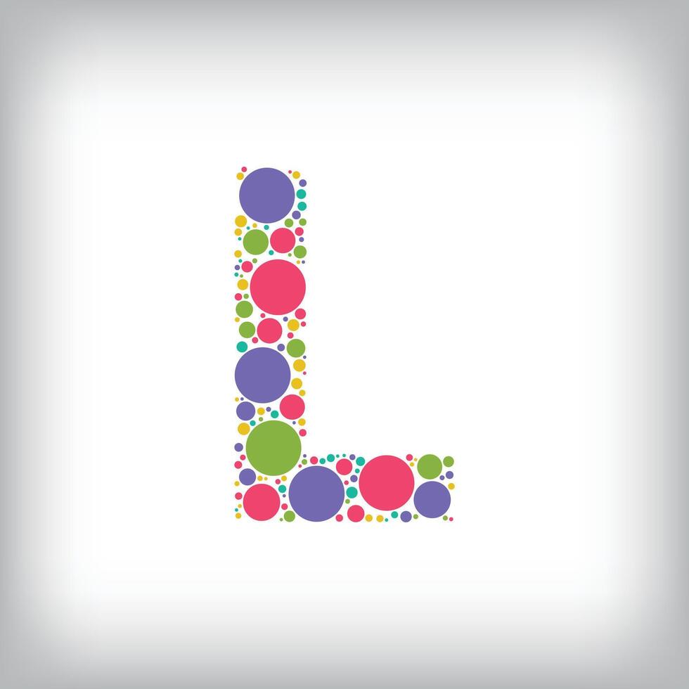 Letter L made of creative colored dots or filled with circles. Creative fonts with unique symbols. illustration. vector