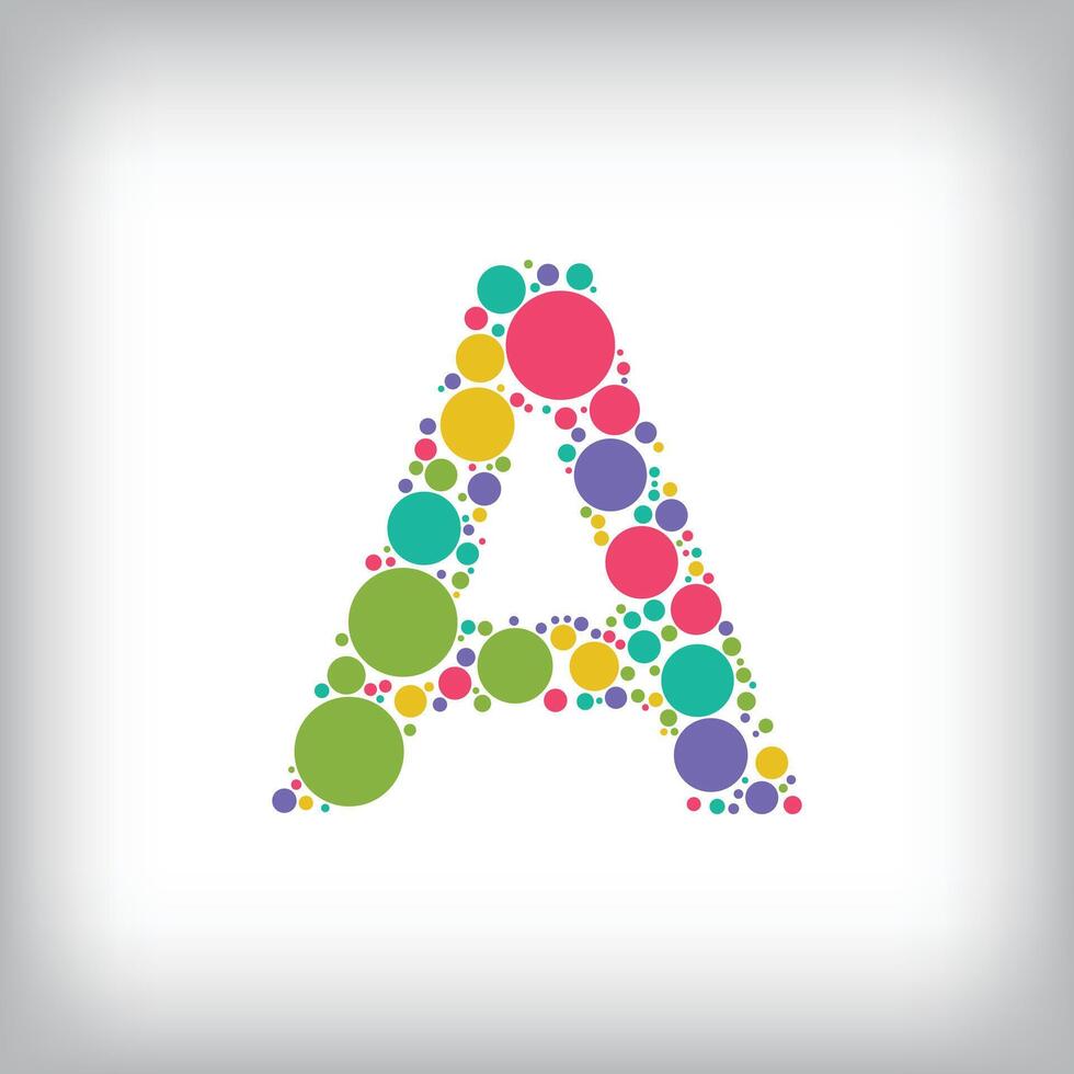 Letter A made of creative colored dots or filled with circles. Creative fonts with unique symbols. illustration. vector