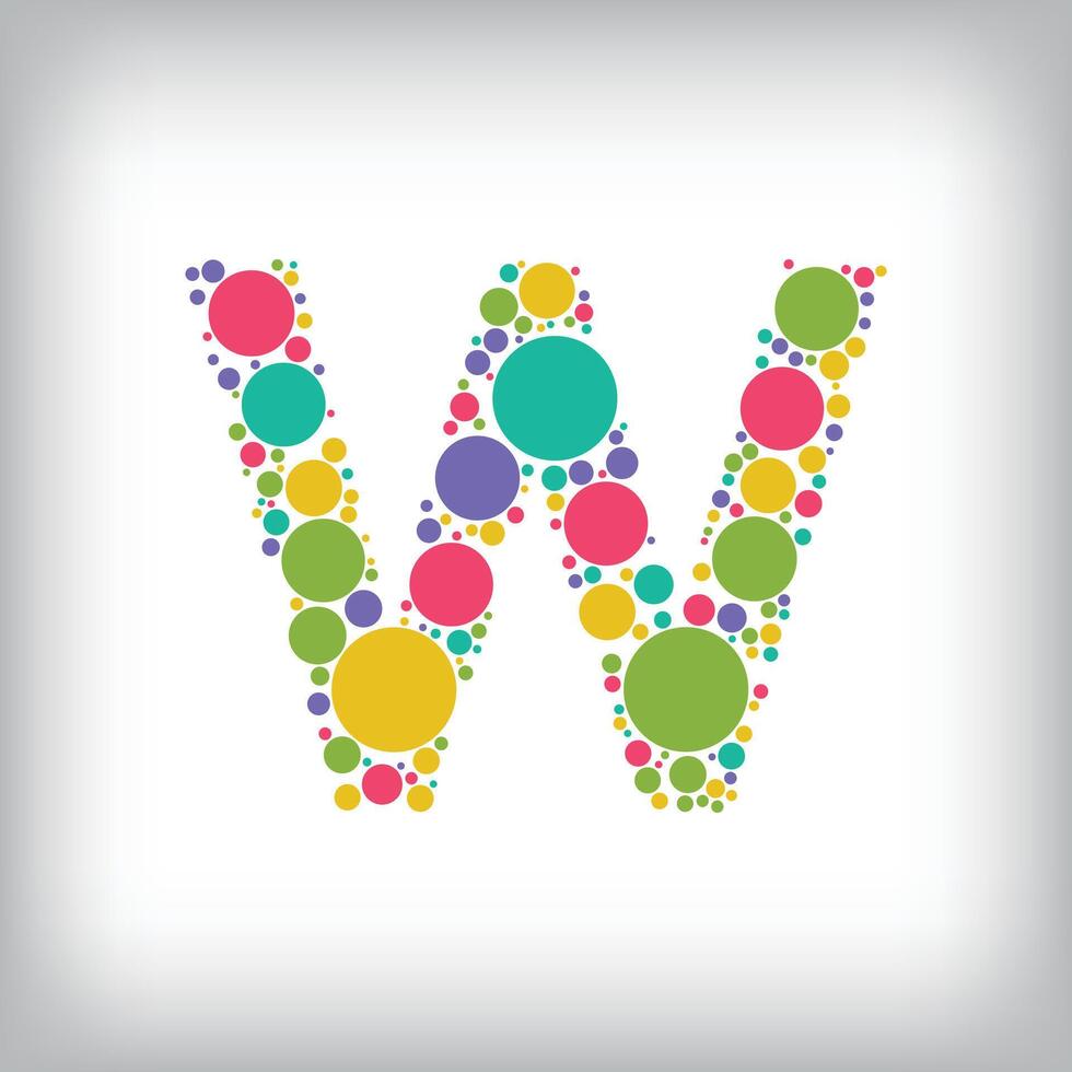 Letter W made of creative colored dots or filled with circles. Creative fonts with unique symbols. illustration. vector