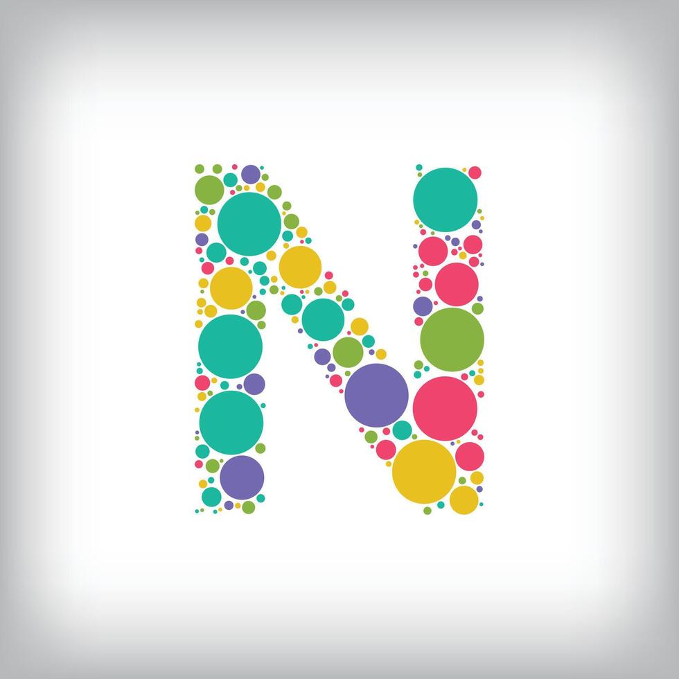 Letter N made of creative colored dots or filled with circles. Creative fonts with unique symbols. illustration. vector