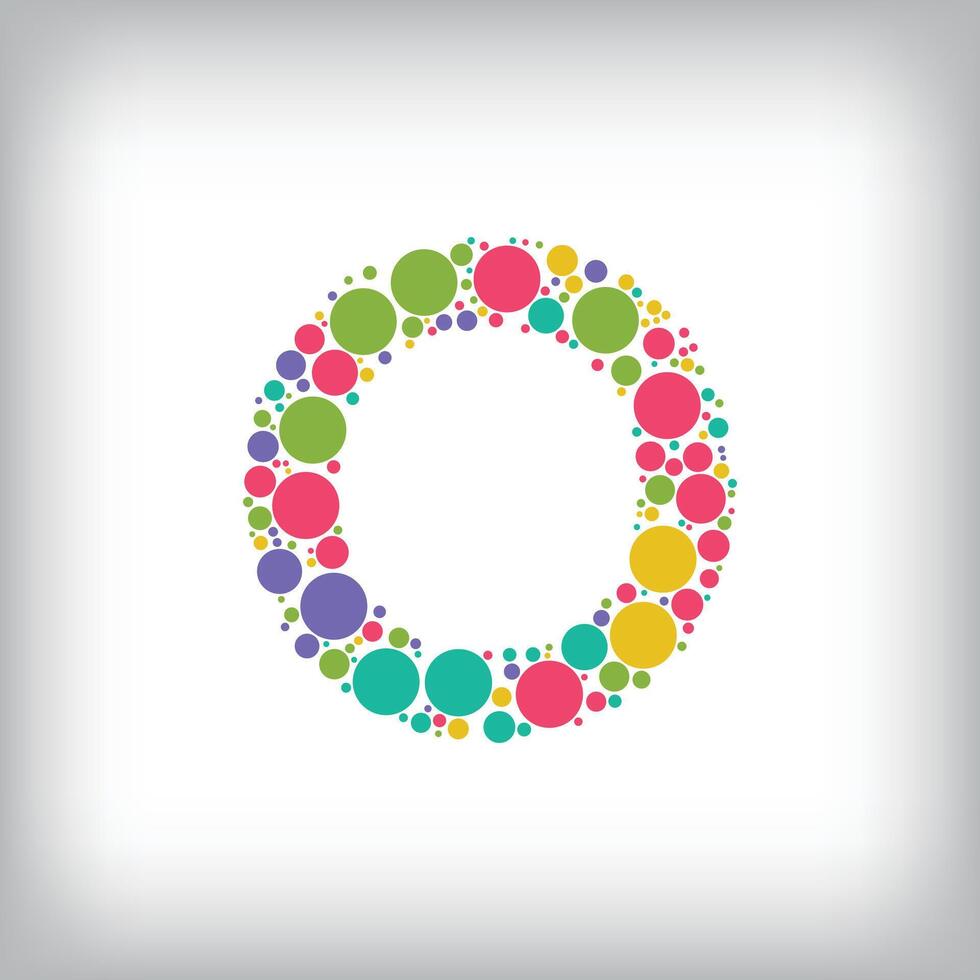 Letter O made of creative colored dots or filled with circles. Creative fonts with unique symbols. illustration. vector