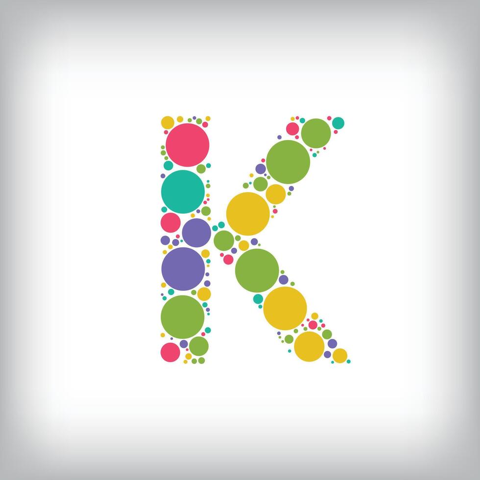 Letter K made of creative colored dots or filled with circles. Creative fonts with unique symbols. illustration. vector