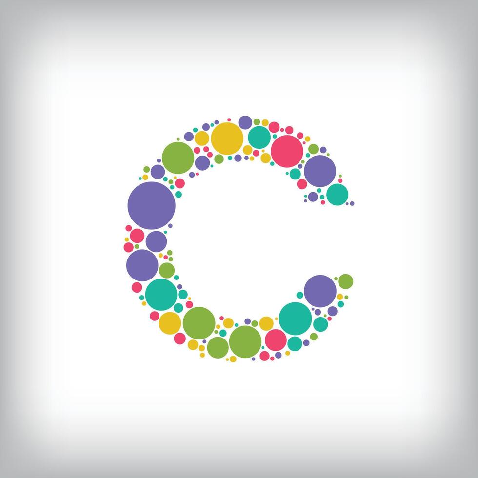 Letter C made of creative colored dots or filled with circles. Creative fonts with unique symbols. illustration. vector