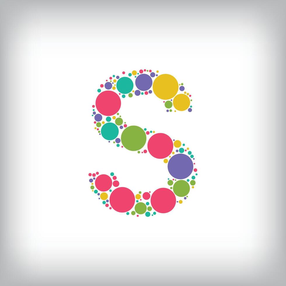 Letter S made of creative colored dots or filled with circles. Creative fonts with unique symbols. illustration. vector