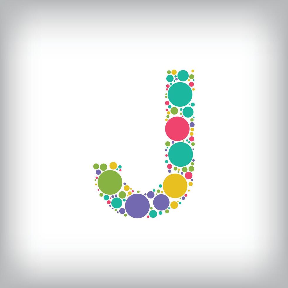 Letter J made of creative colored dots or filled with circles. Creative fonts with unique symbols. illustration. vector