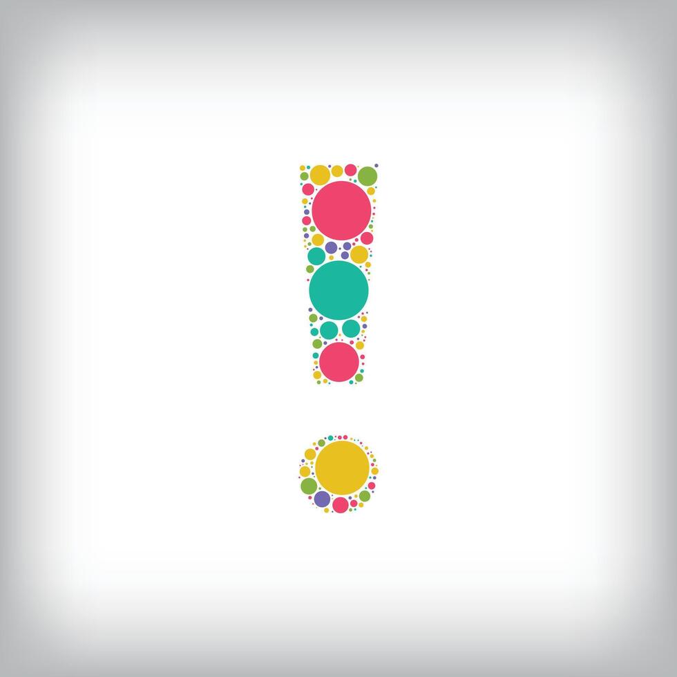 Letter Exclamation mark made of creative colored dots or filled with circles. Creative fonts with unique symbols. illustration. vector