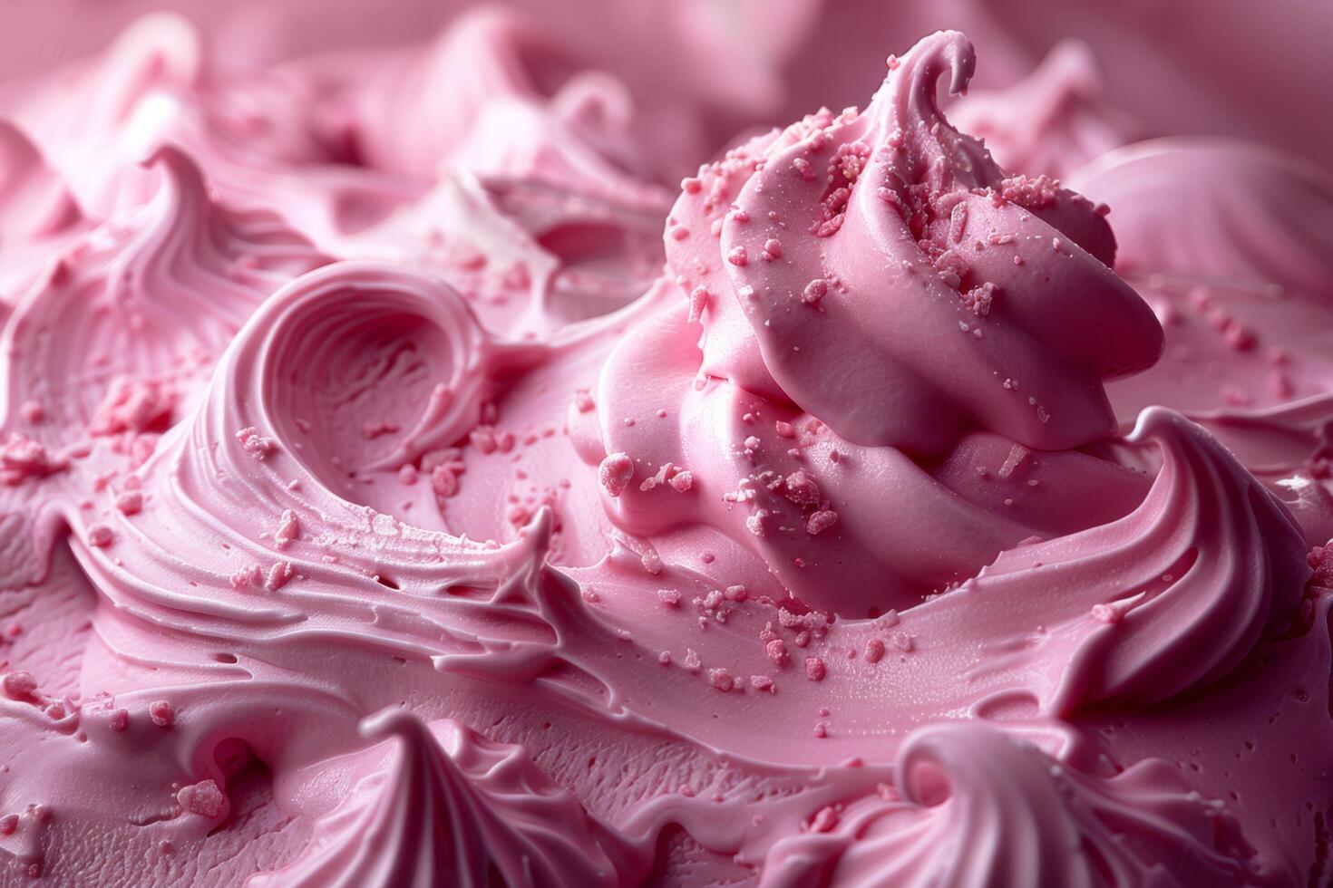 Close-up of pink ice cream texture with creamy swirls and sprinkles, perfect for dessert themes photo