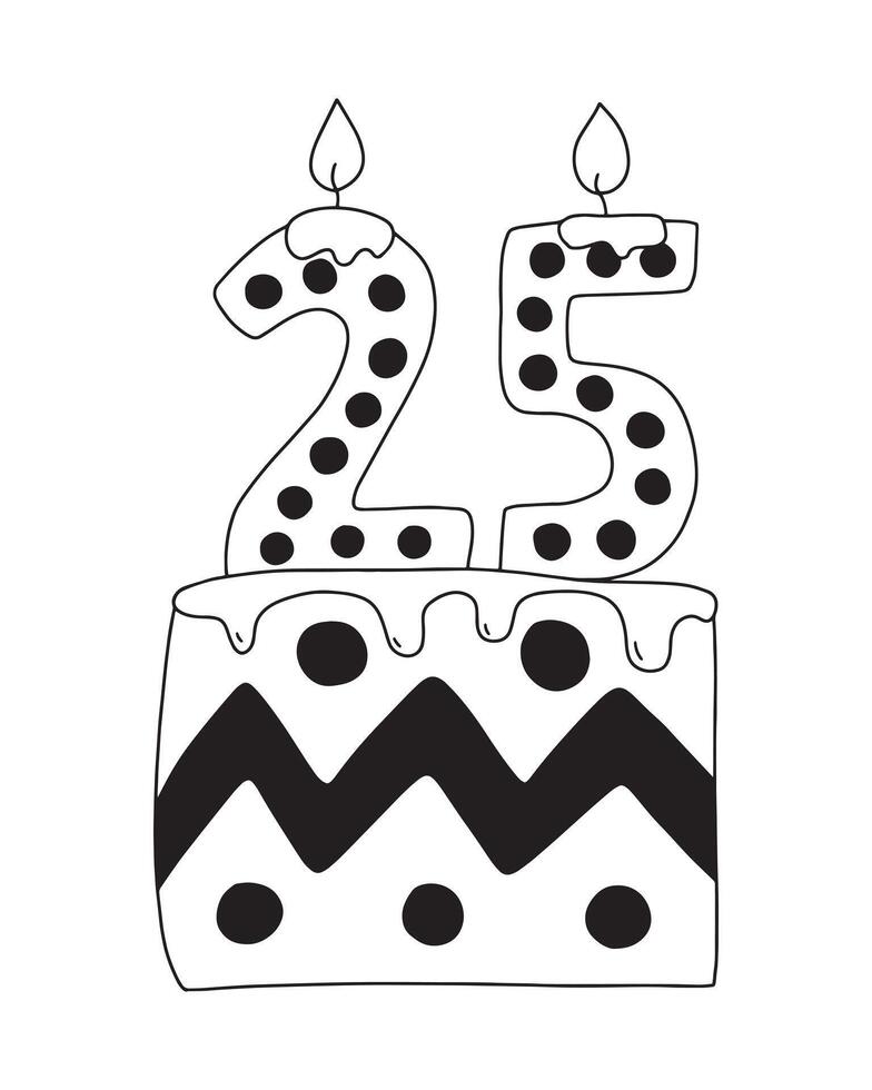 Slice of birthday cake with 25 number candles clipart vector