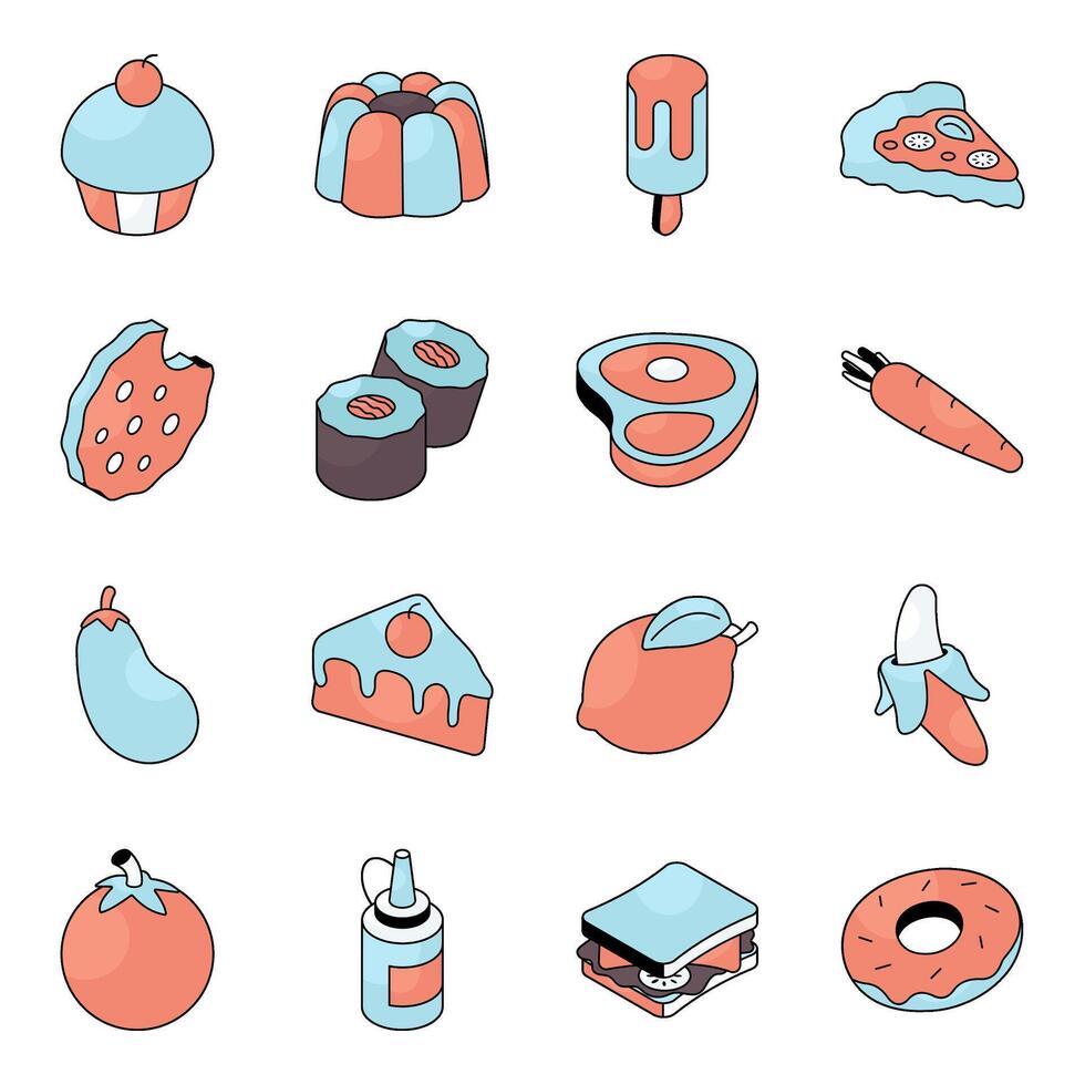 Pack of Food Flat Icon vector