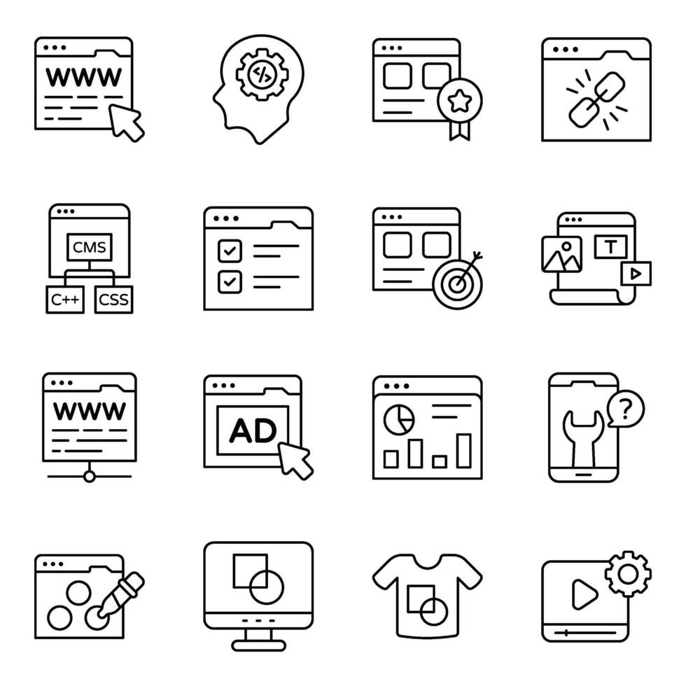Set of Website Designing Linear Icons vector