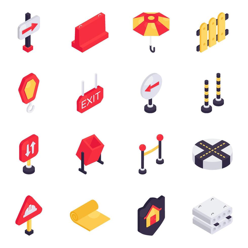 Set of City Instrument Isometric Icons vector
