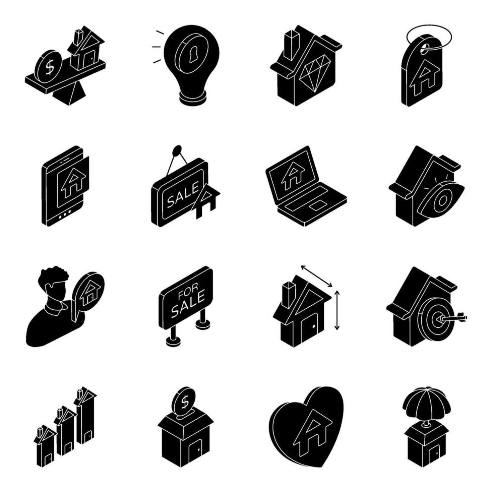 Set of Estate and Property Solid Icons vector