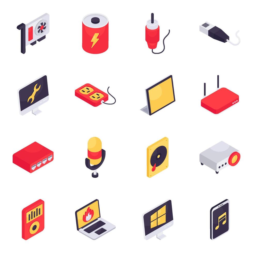 Set of Computer Instruments Isometric Icons vector