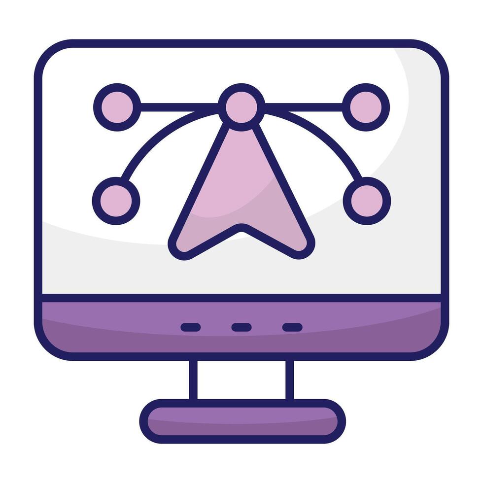 Pen with nodes inside monitor, bezier tool icon vector