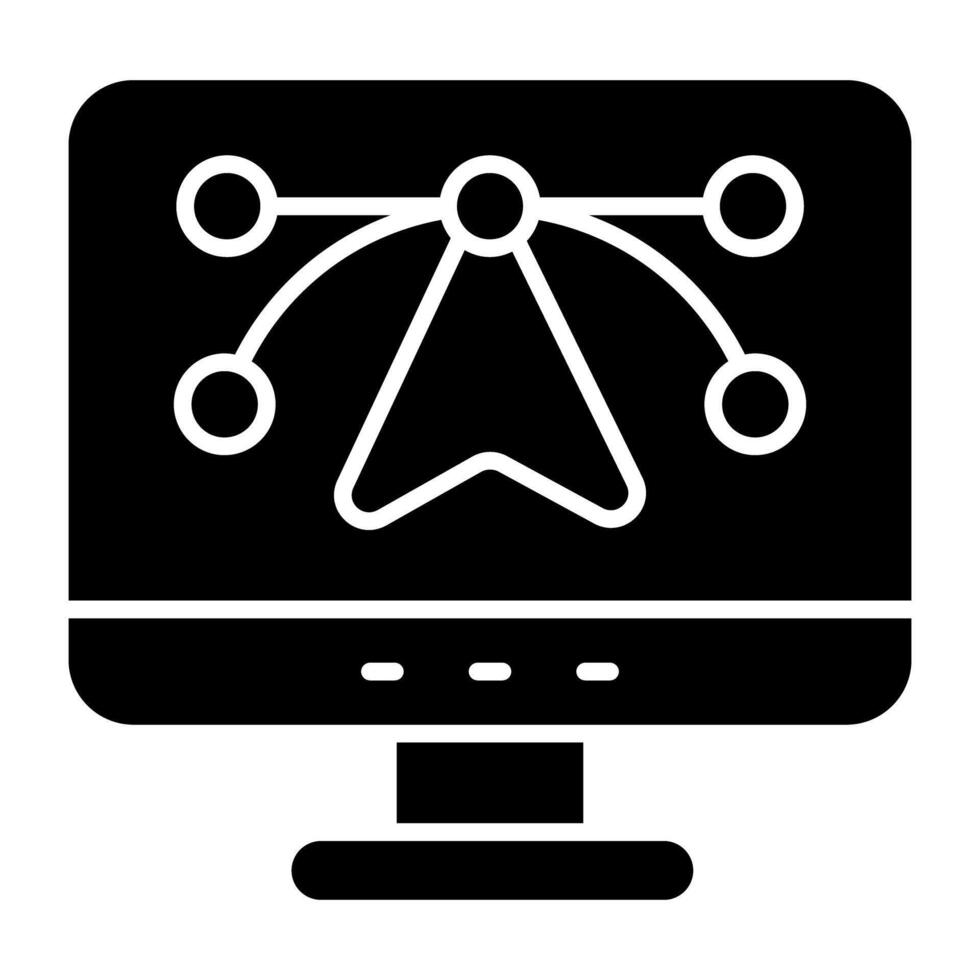 Pen with nodes inside monitor, bezier tool icon vector