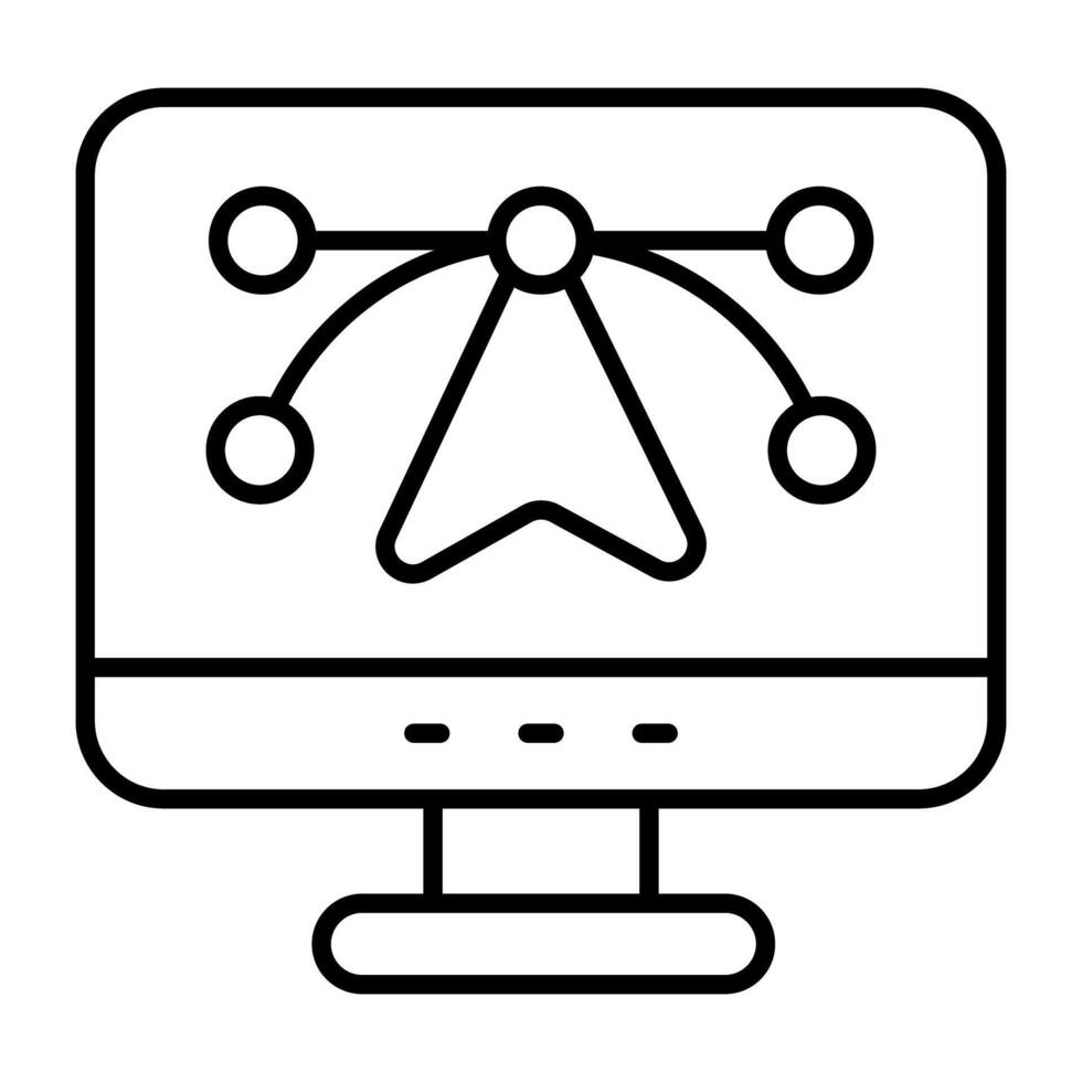 Pen with nodes inside monitor, bezier tool icon vector