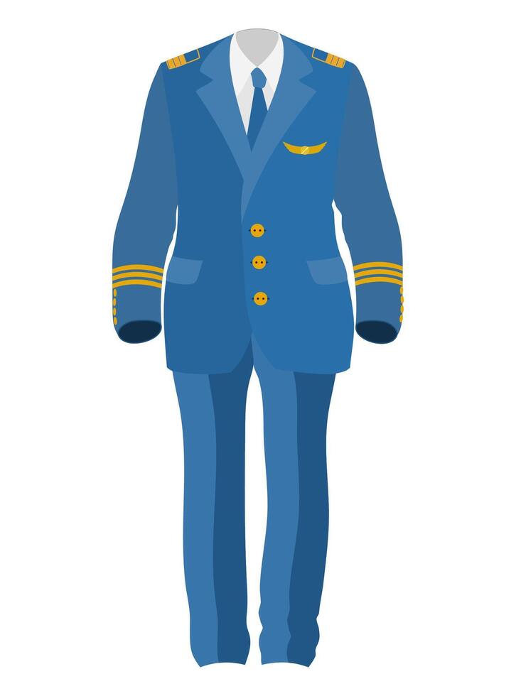pilot uniform suit work clothes flat style illustration isolated on white background vector